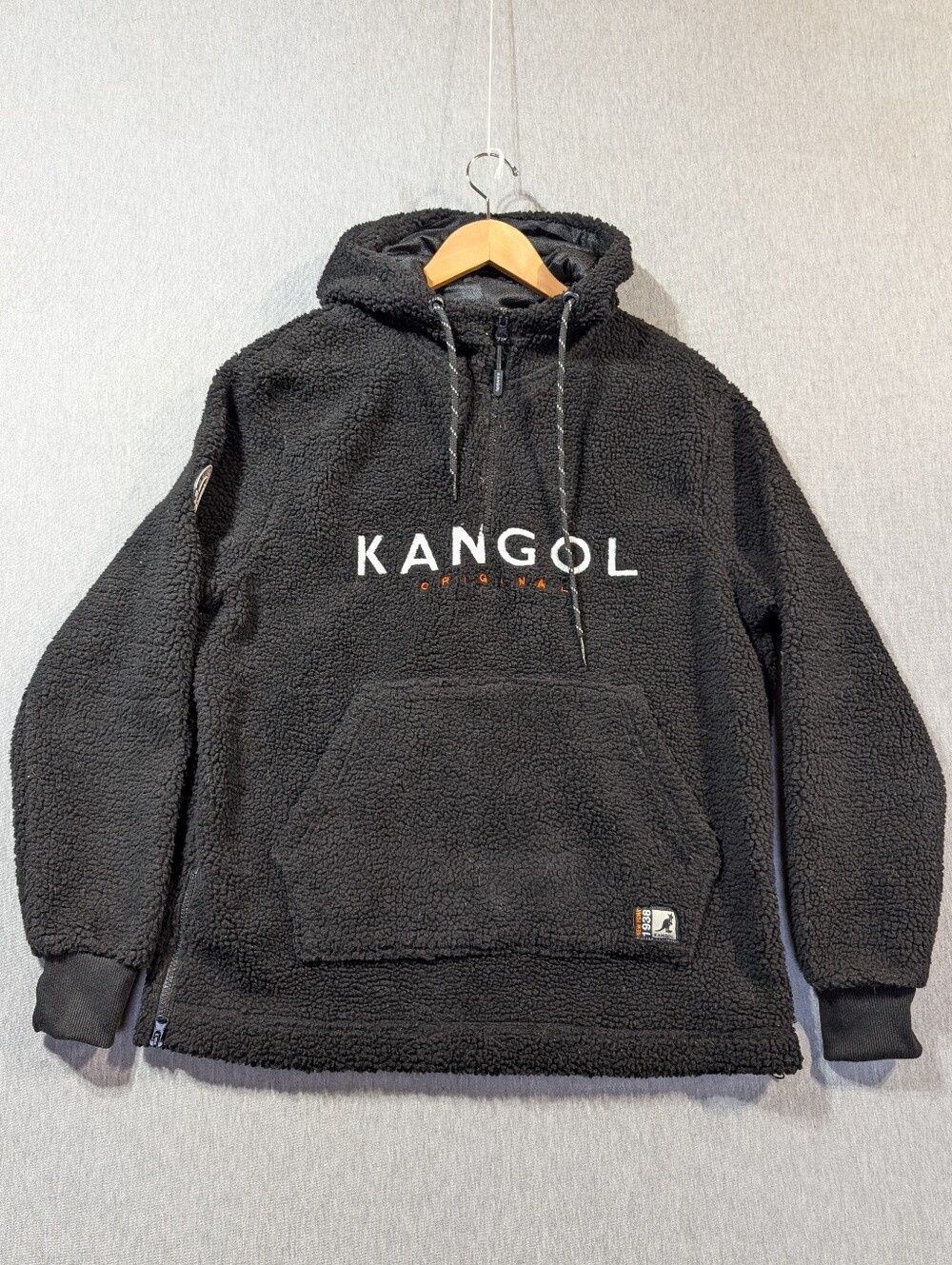 Kangol Original Sherpa Hoodie Men's Medium Black Oversized